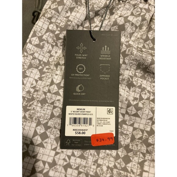 VRST Men's 5” Resort Short Print White/Silver Stamped Geo Size M NWT - Picture 4 of 14